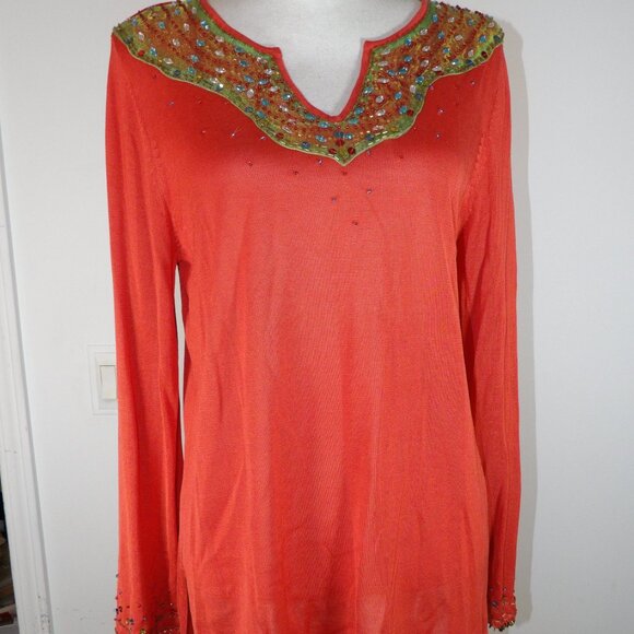 Sweaterworks Women's Orange Sweater Rhinestones Size XL - Picture 2 of 4